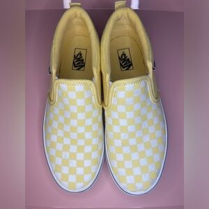 Vans Classic Slip Ons. Pastel Yellow and White Checkered